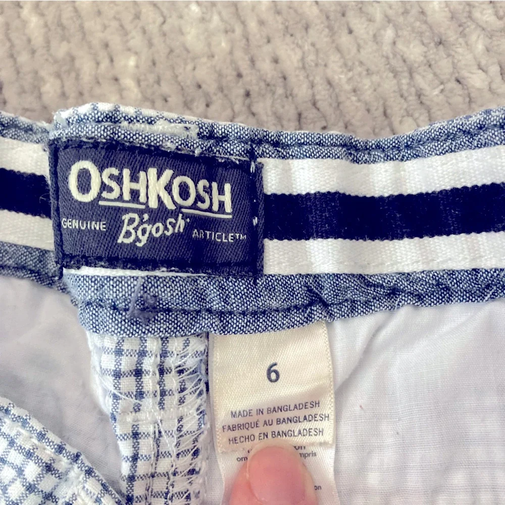 OshKosh Boys Size‎ 6 Navy Gingham Check Adjustable Waist Shorts